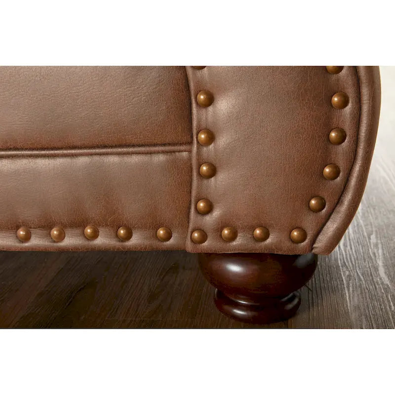 Roundhill Furniture Leinster Brown Fabric Sofa and Loveseat with Nailhead Trim - image 9