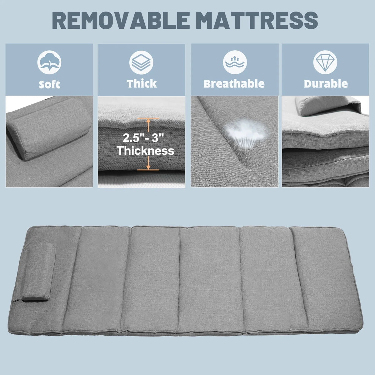 FICISOG Portable Beds Frame with Mattress, Foldaway Rest Cots for Adults Kids, Gray - image 8