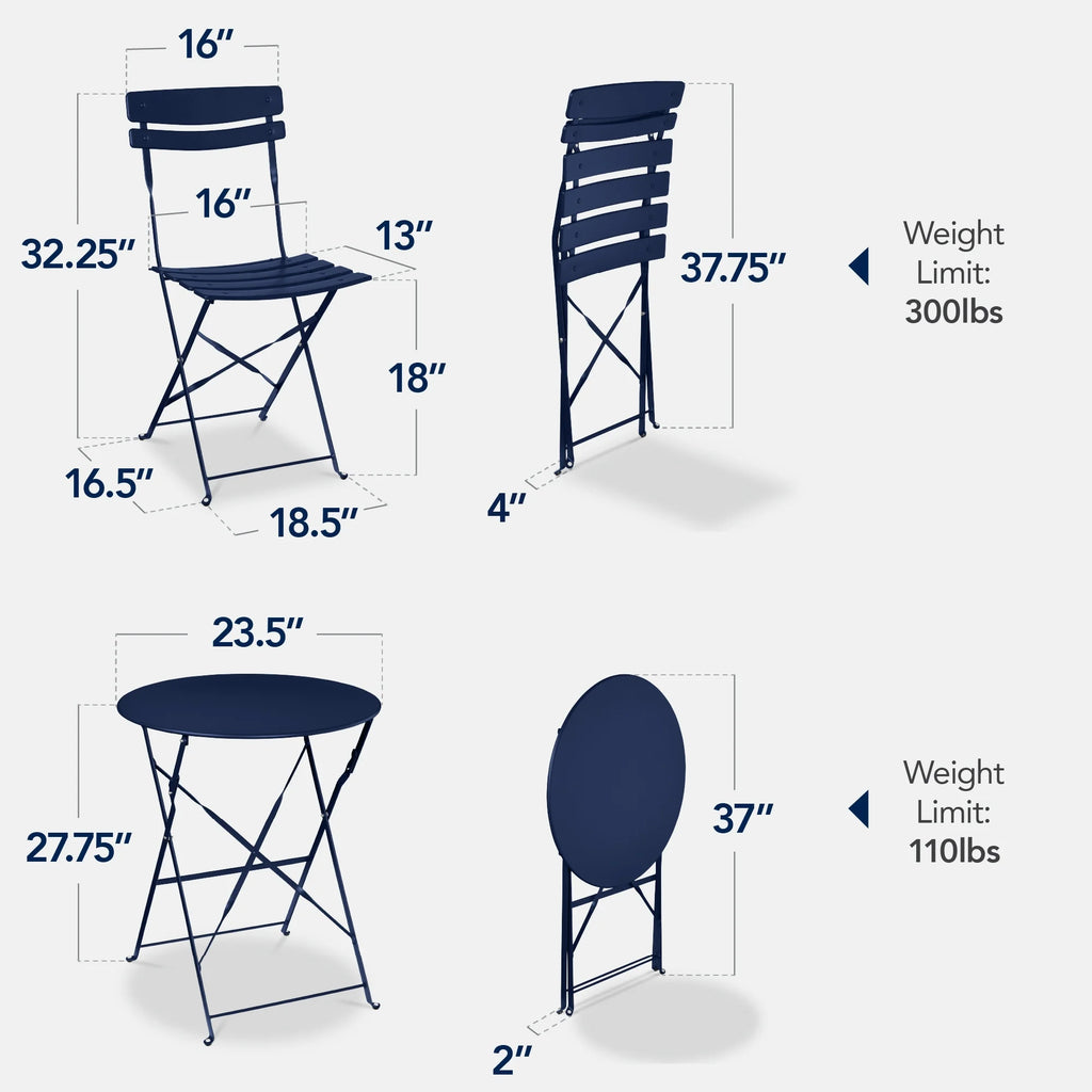 Best Choice Products 3-Piece Small Bistro Set, Folding Patio Furniture Set of 2 Chairs and Table - Black - image 133
