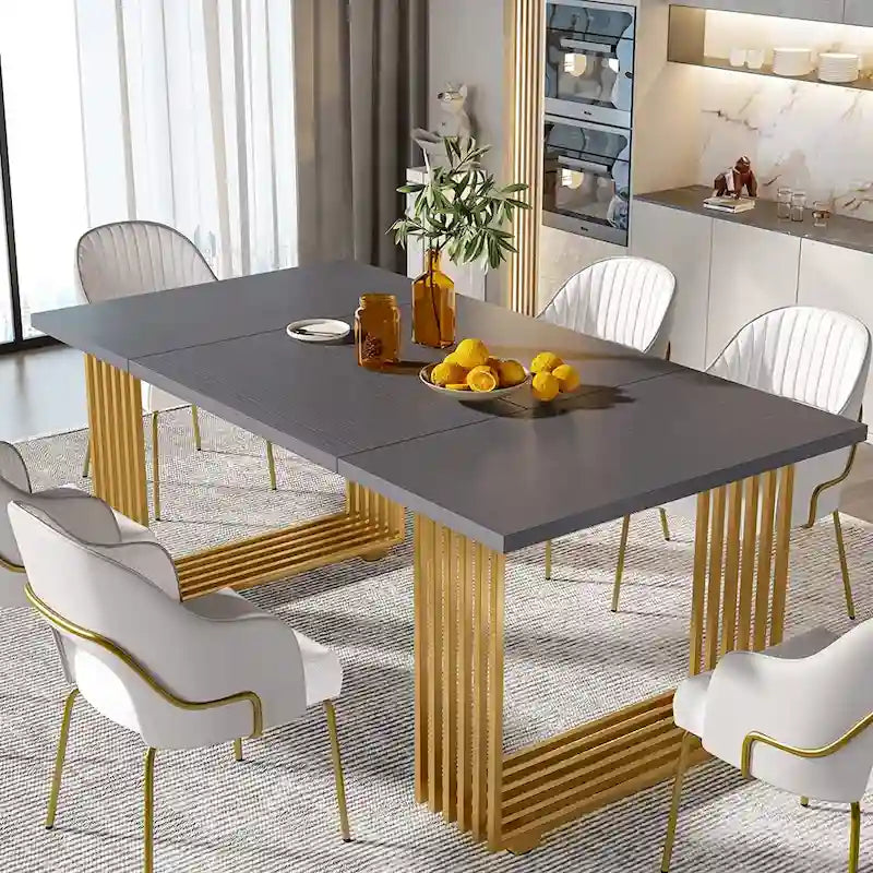 Modern Dining Table with Rectangular Top and Metal Base for 6 to 8 Seating - image 16