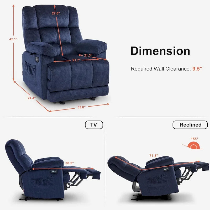 MCombo Heated Massage Electric Recliner Chair for Living Room - Fabric R6233 - image 15