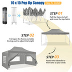 HOTEEL 10x15 Heavy Duty Canopy Tent - Commercial Pop Up with UV50+, Thick Hexagonal Frame, 4 Sidewalls, Anti-Pooling Design & Roller Bag (Black) - image 25