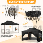 COBIZI 10x15 Pop Up Canopy Tent Heavy Duty with Sidewall, Commercial Outdoor Easy Pop Up Gazebo for Party Wedding All Weather Waterproof UV 50+ with Roller Bag(Leg Upgraded),Black - image 6