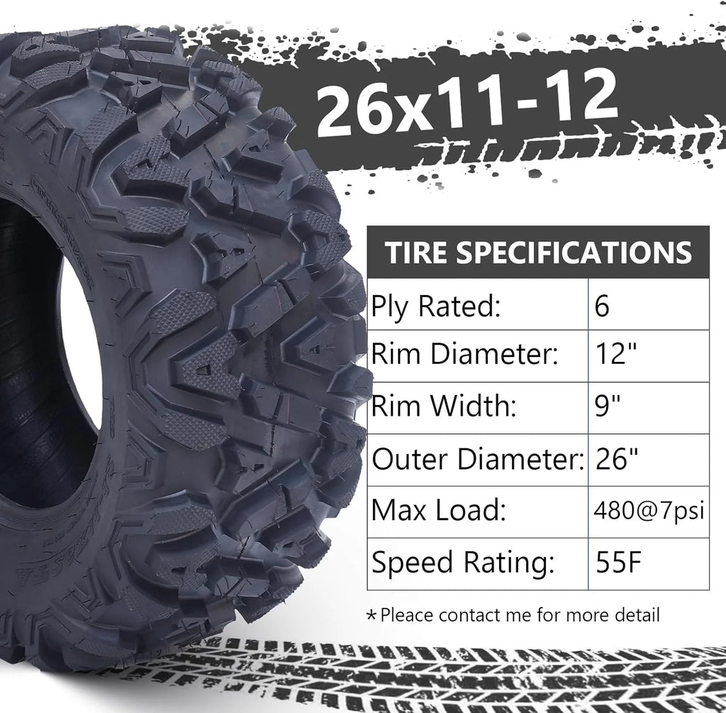 26x12x12 Atv Tires, Set of 2 Atv Tires 26x12-12 6PR, All Terrain Atv/Utv Off-Road Tires, Black - image 4