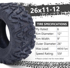 26x12x12 Atv Tires, Set of 2 Atv Tires 26x12-12 6PR, All Terrain Atv/Utv Off-Road Tires, Black - image 4