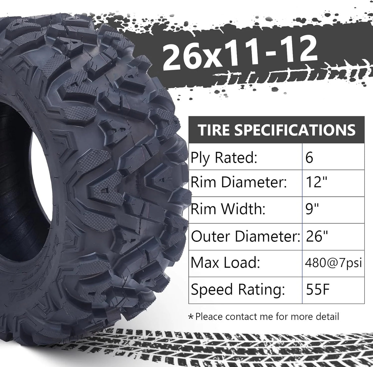 26x12x12 Atv Tires, Set of 2 Atv Tires 26x12-12 6PR, All Terrain Atv/Utv Off-Road Tires, Black - image 4