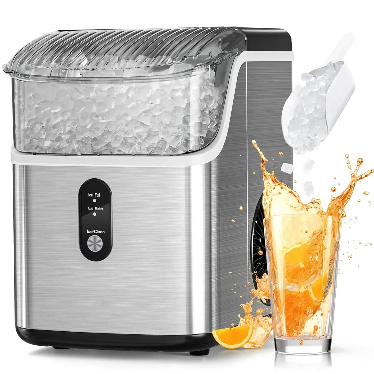 Nugget Ice Makers Countertop, Pebble Ice Machine with Chewable Pellet Ice, 34Lbs/24H, Self-Cleaning, Sonic Ice, One-Click Operation, for Kitchen,Office Stainless Steel Black - image 1