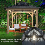 10 x 10 FT Outdoor Patio Hardtop Gazebo with Wood Frame & 2-Tier Metal Roof, All-Weather Gazebo Pergolas Shelter - image 15