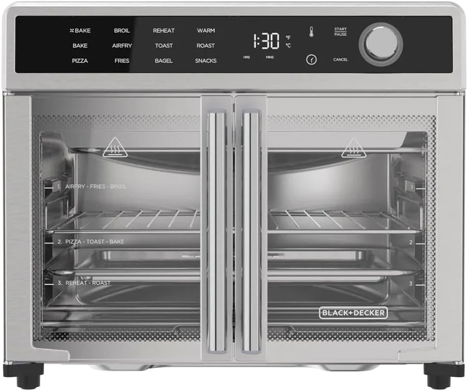 Crisp 'N Bake Air Fryer Toaster Oven Combo, 12 in 1 Countertop Convection Oven Cooks Food Fast, Fits a Whole Pizza or 6 Toast Slices, French Doors with Stainless Steel Finish - image 1