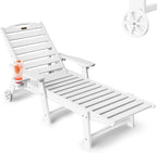 Lounge Chair Outdoor, Chaise Lounge, HDPE 6-Position Outdoor Chaise Lounge, Patio Lounge Chair with Wheels & Cup Holder for Pool Poolside Deck Backyard, Teak - image 2