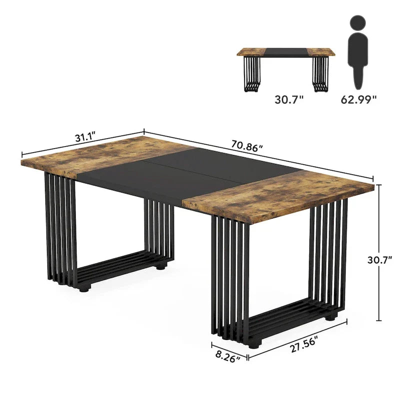 Modern Dining Table with Rectangular Top and Metal Base for 6 to 8 Seating - image 25