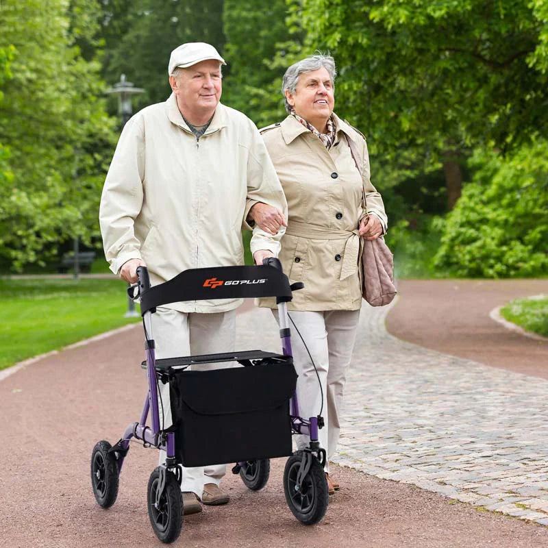Foldable Rolling Walker with 9.5" All Terrain Pneumatic Wheel, Heavy Duty Height Adjustable Rollator Walker with Seat for Seniors - image 4