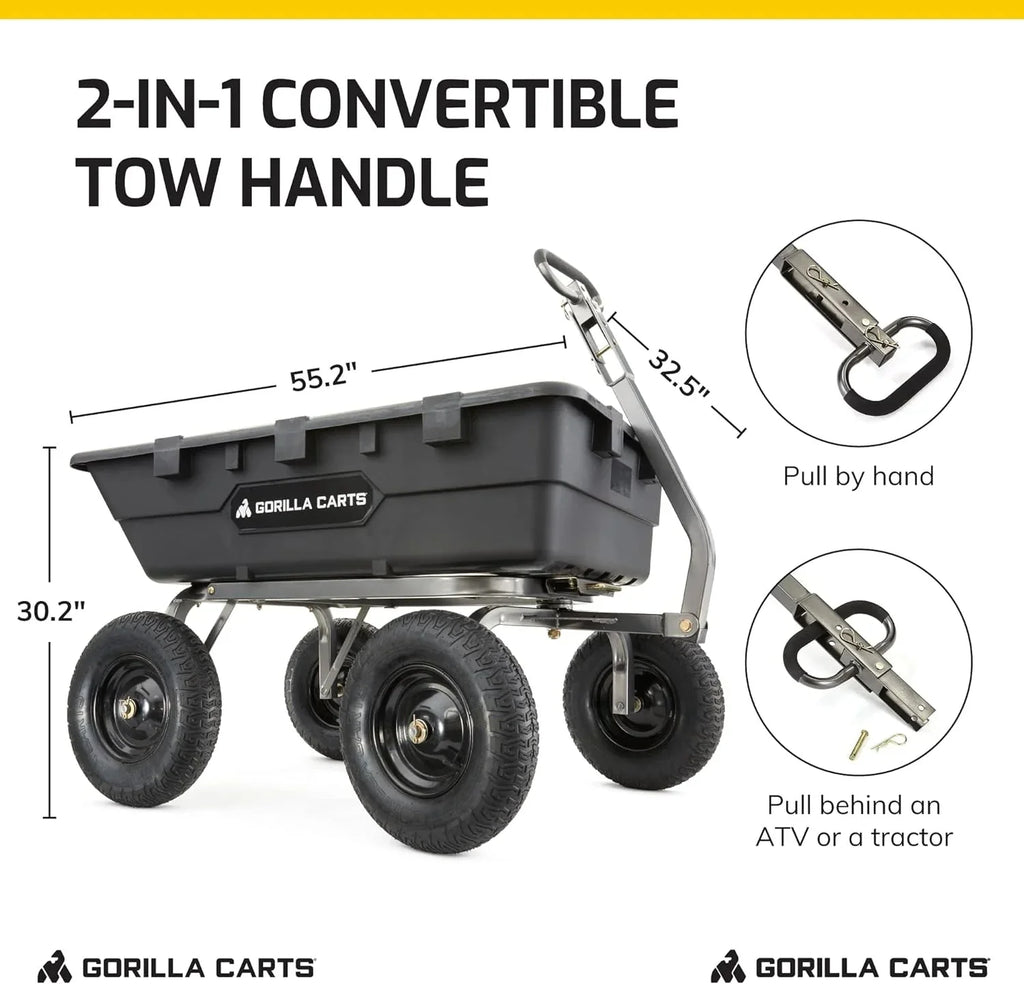 Heavy Duty Poly Utility Dump Wagon Garden Cart w/Pneumatic Tires, 6 Cu Ft - 1200 lb Capacity Outdoor Wheelbarrow for Yard, Landscaping & Gardening, Lawn Tractor or ATV Towable-Gorilla Carts - image 43