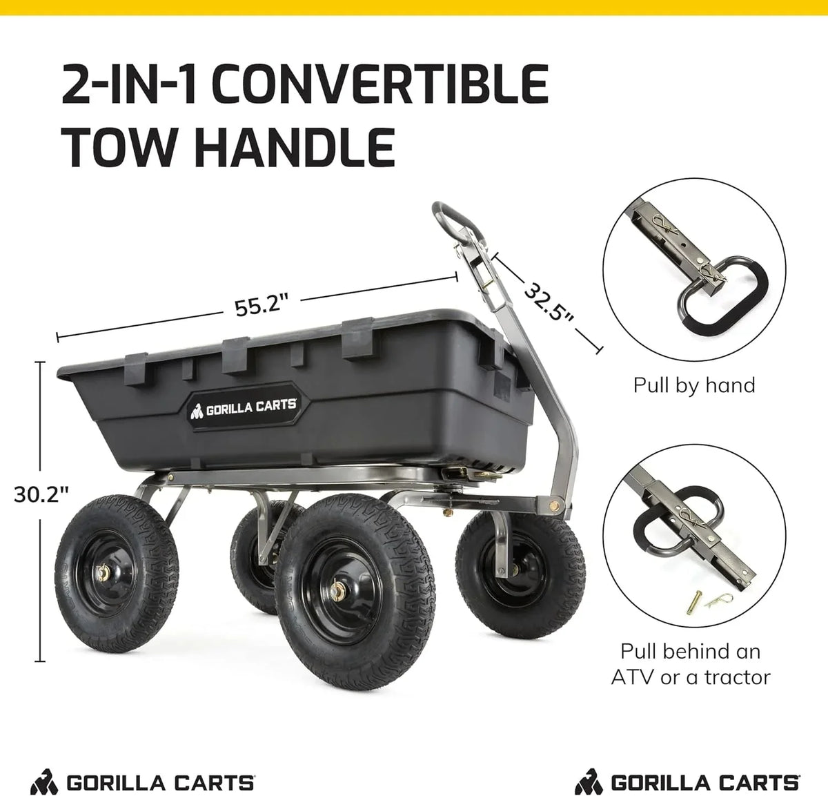 Heavy Duty Poly Utility Dump Wagon Garden Cart w/Pneumatic Tires, 6 Cu Ft - 1200 lb Capacity Outdoor Wheelbarrow for Yard, Landscaping & Gardening, Lawn Tractor or ATV Towable-Gorilla Carts - image 43