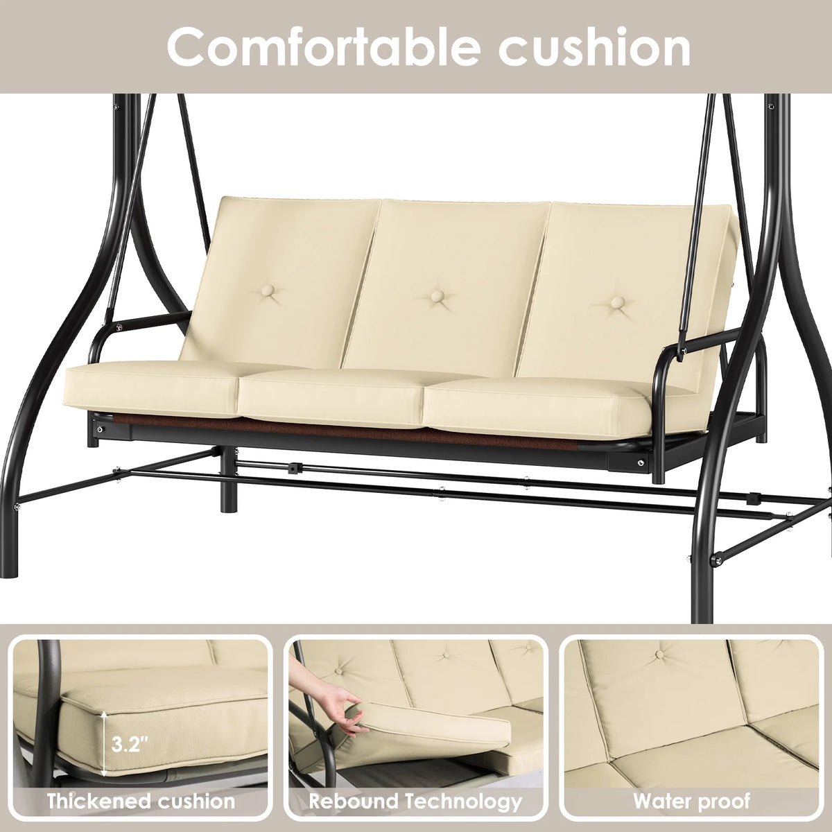 Pirecart 3 Person Patio Porch Swing Outdoor Converting Swing Glider Hammock with Adjustable Canopy, Cushions, Red - image 20