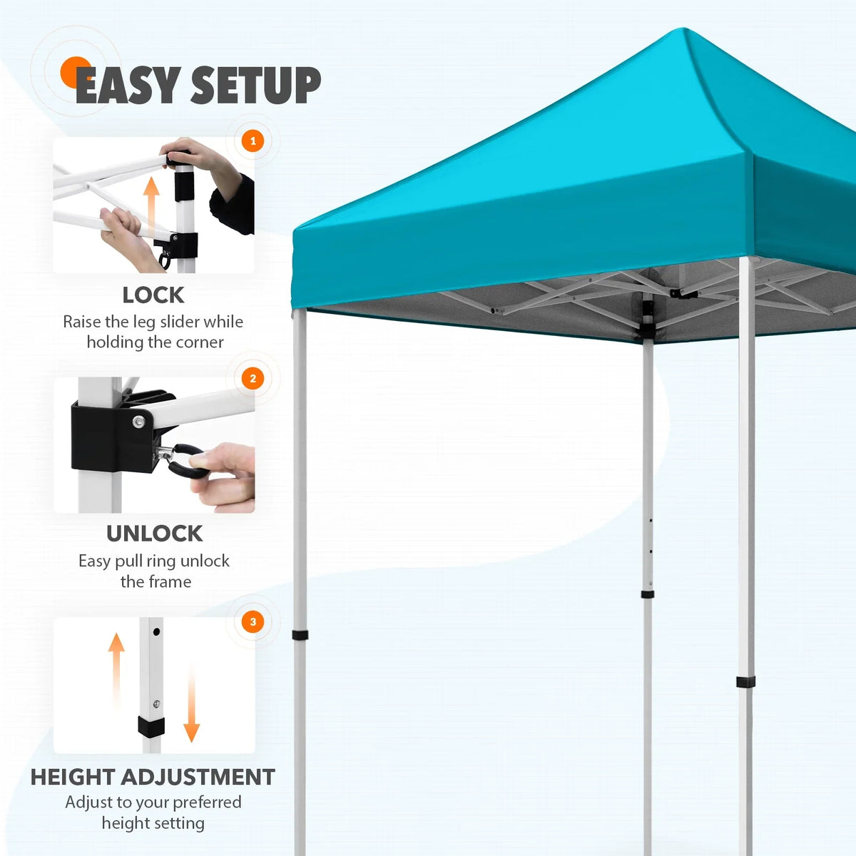 EAGLE PEAK 5x5 Pop up Canopy Tent Instant Outdoor Canopy Easy Set - up Straight Leg Folding Shelter（blue） - image 46