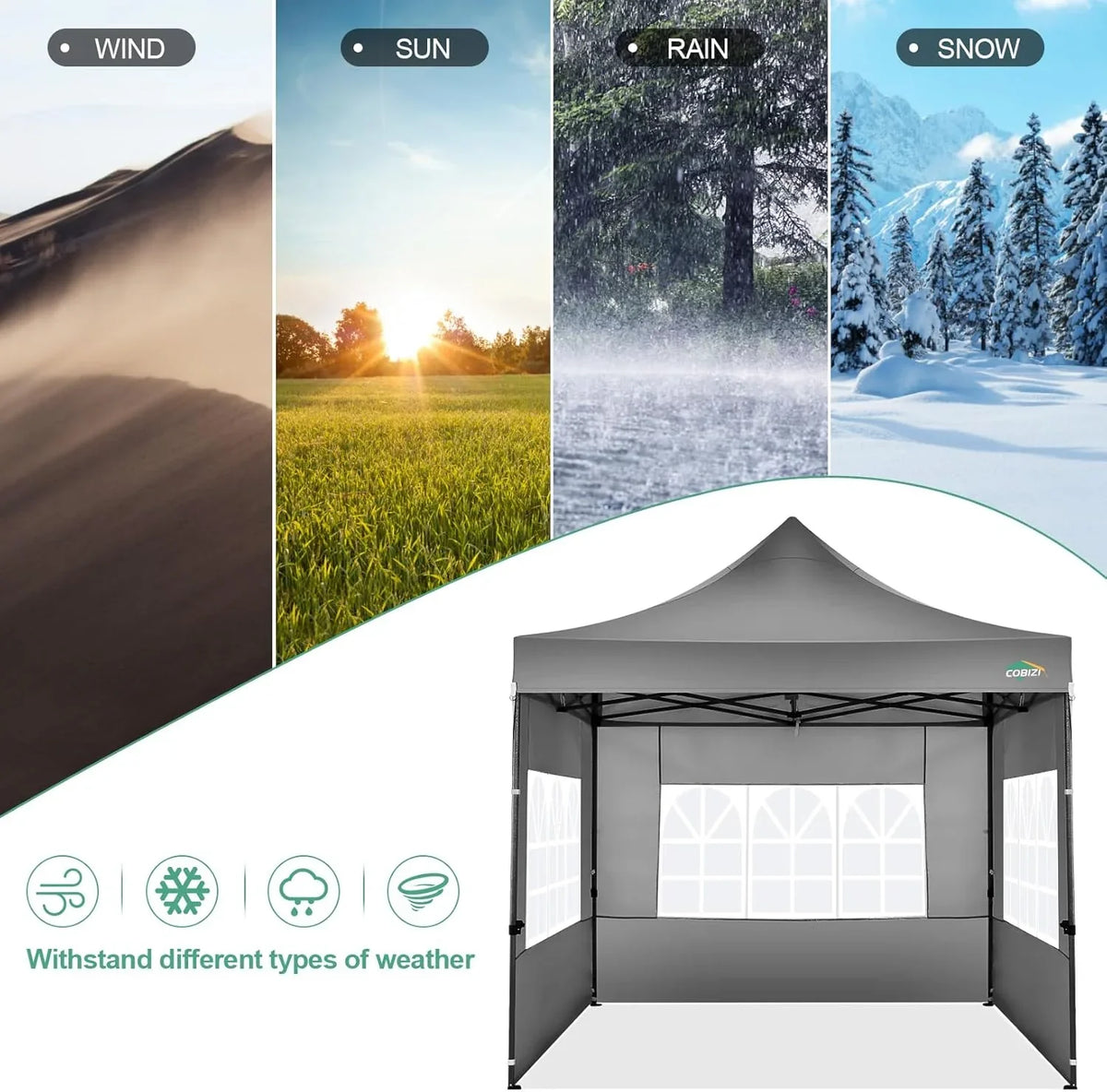 COBIZI 10x20 Heavy Duty Pop up Canopy Tent with 6 sidewalls Easy Up Commercial Outdoor Canopy Wedding Party Tents for Parties All Season Wind & Waterproof Gazebo with Roller Bag,Black(Frame Thickened) - image 79