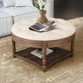 Round Storage Ottoman Coffee Table with Tufted Seat and Wooden Base - image 2