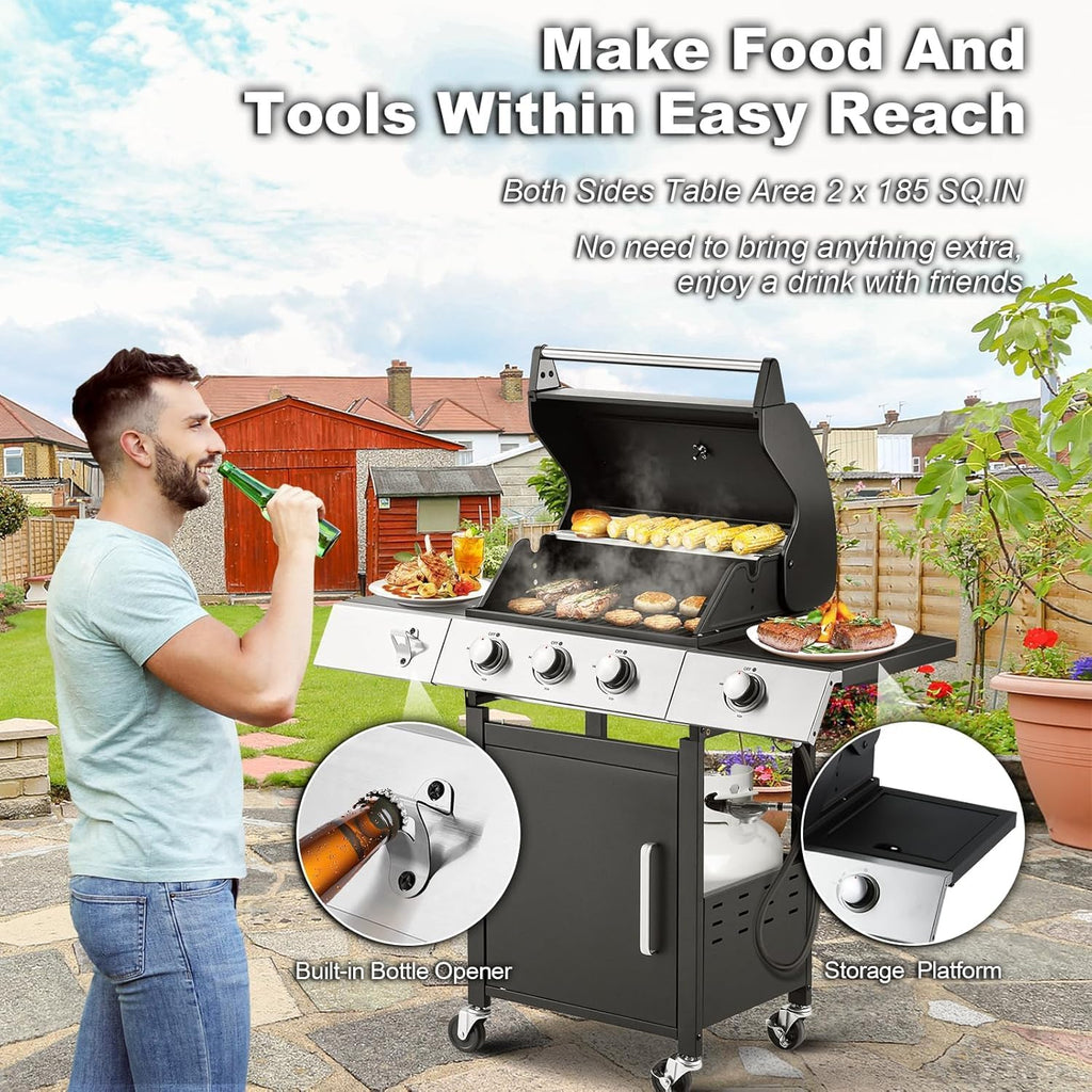 Upgraded 4 Burner BBQ Propane Gas Grill with Cast Iron Grates & Side Stove, 44,000 BTU Stainless Steel Burner Barbecue Grill for Patio, Camping, Outdoor Cooking. - image 48