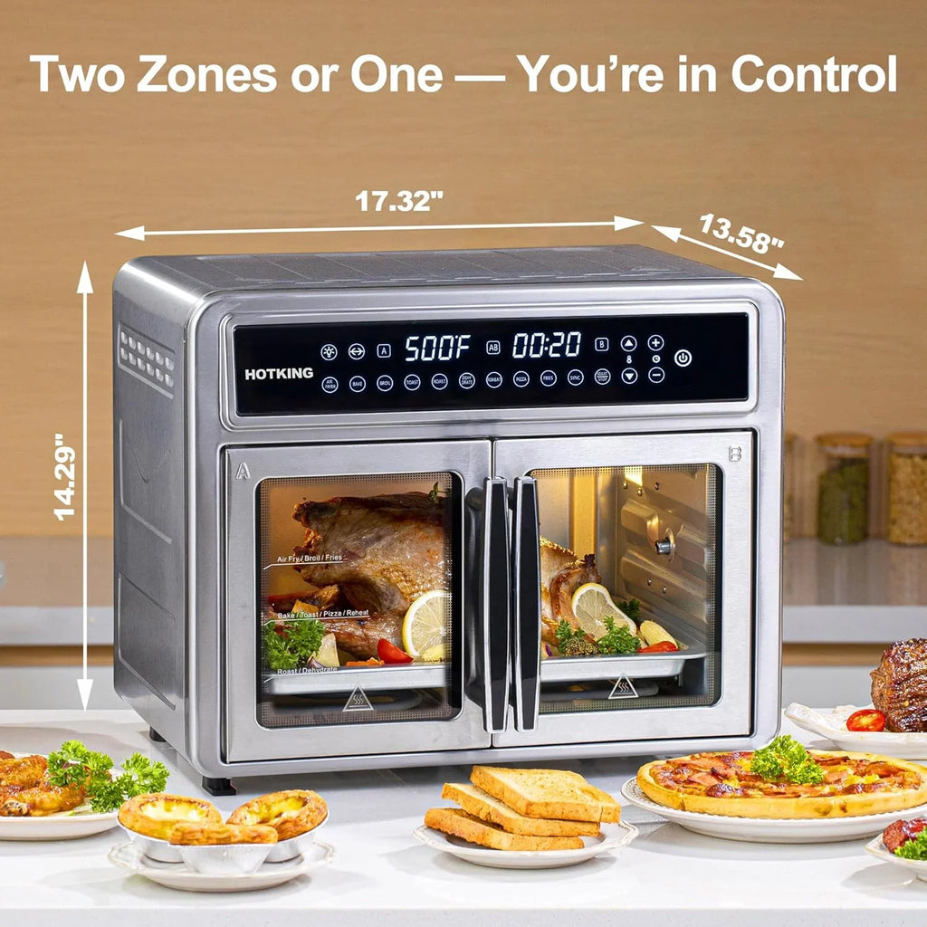 HotKing Dual-Zone Air Fryer Toaster Oven Combo, 28 QT Extra Large, Non Toxic Stainless Steel - image 2