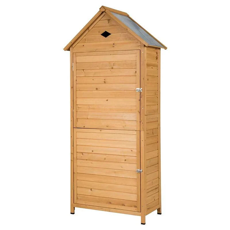 63" Wood Outdoor Storage Shed Lockable Garden Tools Storage Cabinet with 5 Shelves, Galvanized Sheet Roof - image 7