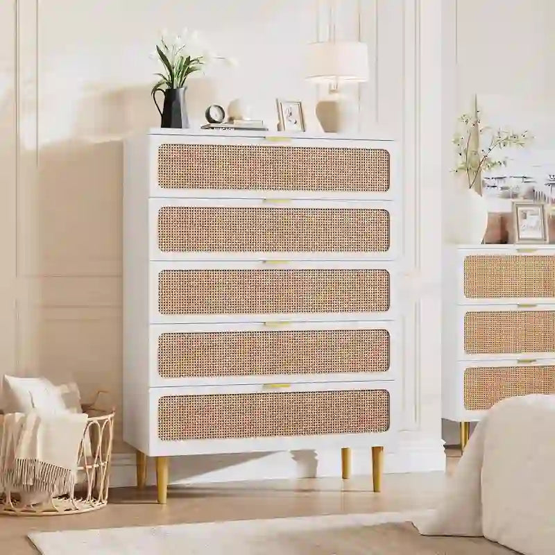Rattan 5-Drawer Dresser for Bedroom and Hallway - image 3