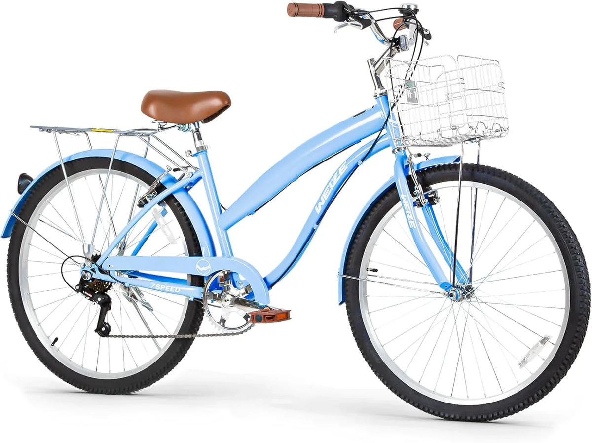 WEIZE Beach Cruiser Bike, 26 inch Commuter Bicycle for Adult Men and Women, 7-Speed/High-Carbon Steel/Front & Rear Fenders, Comfortable City Bikes with Rear Rack or Basket, Ergonomic Upright Design - image 4