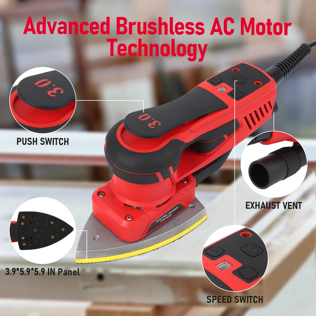 M optimized Electric Detail Sander with 12 Sanding Paper, 350W Brushless Motor Mouse Sander, Powerful & Low Vibration, 10000 RPM, for Wood Working - image 3