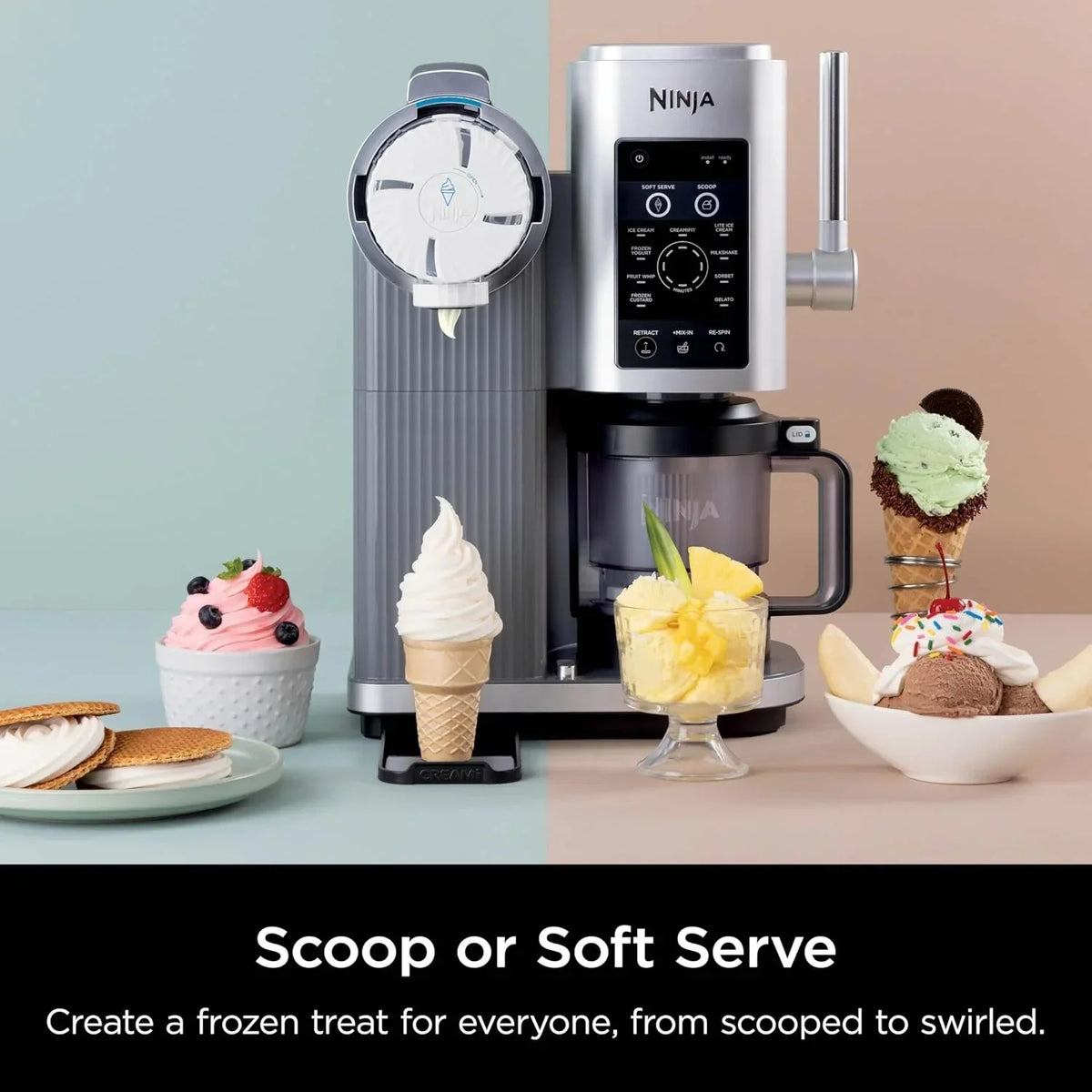 Ninja Swirl by CREAMi Ice Cream and Soft Serve Maker, Sorbet, Milkshake, Frozen Yogurt, Low Calories Program & More, 13-in-1, Soft Serve Handle, (2) CREAMi Swirl 16oz Pints, For Kids & ALL ages, NC701 - image 3