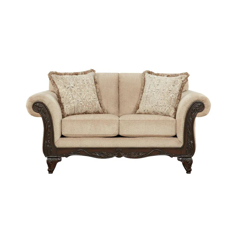 Roundhill Furniture Hernen Carved Wooden Frame Loveseat - image 11