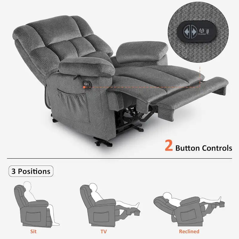 MCombo Heated Massage Electric Recliner Chair for Living Room - Fabric R6233 - image 9