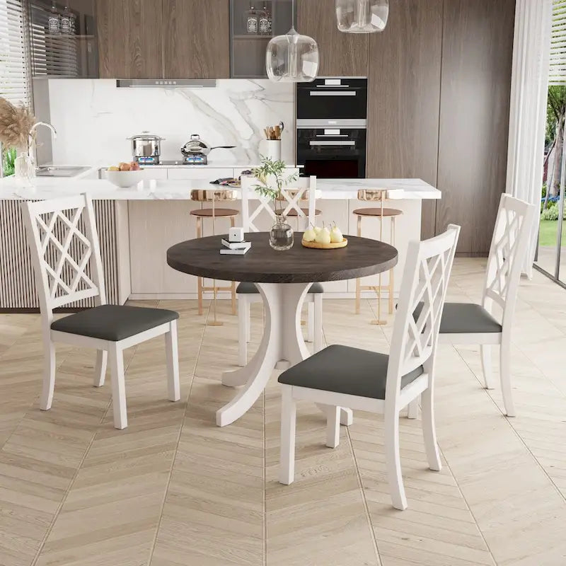 5-Piece Upholstered Chair Round Dining Table Set - image 3