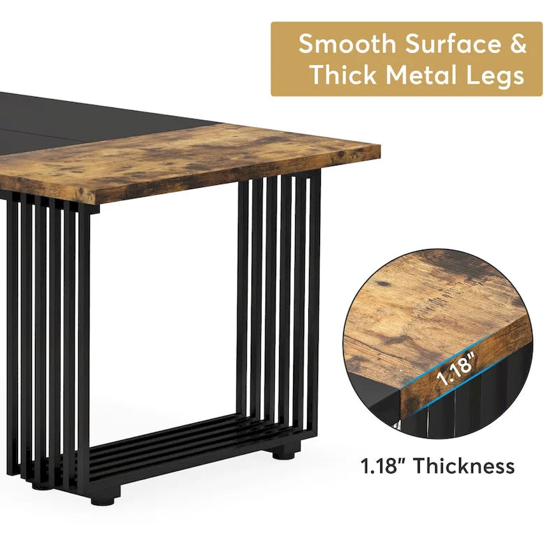 Modern Dining Table with Rectangular Top and Metal Base for 6 to 8 Seating - image 23