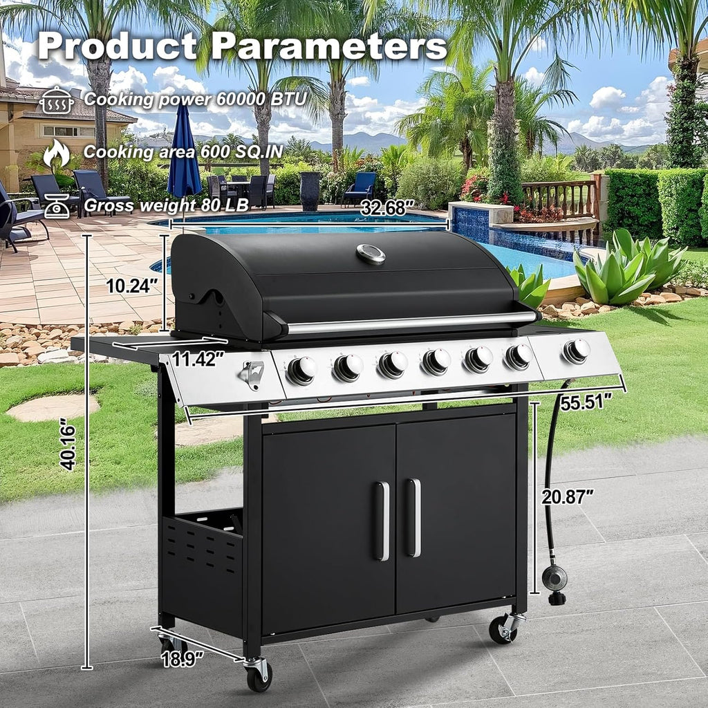 Upgraded 4 Burner BBQ Propane Gas Grill with Cast Iron Grates & Side Stove, 44,000 BTU Stainless Steel Burner Barbecue Grill for Patio, Camping, Outdoor Cooking. - image 9