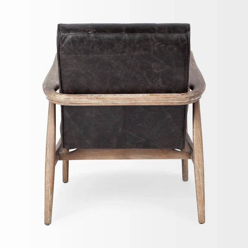 Phineas Black Genuine Leather Accent Chair with Brown Solid Wood Frame - image 6