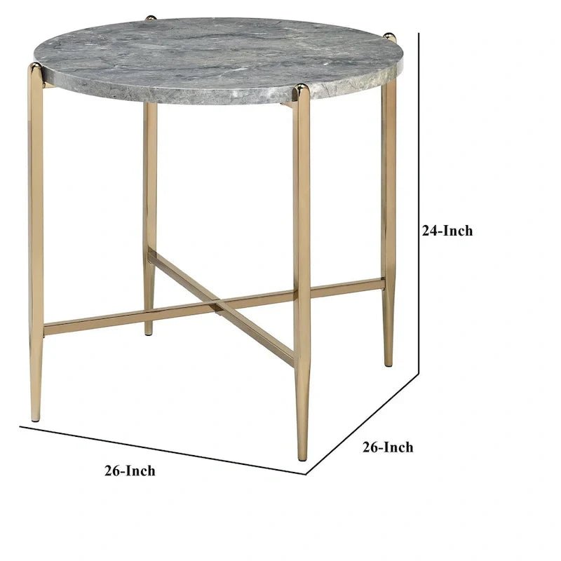 Gray and Gold End Table with Oval Marble Top and X-Shaped Base - image 5