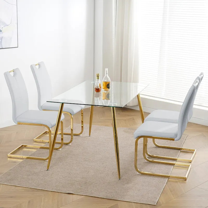 4-Piece Modern Faux Leather Dining Chair Set with Gold Metal Legs and Padded Seats - image 6