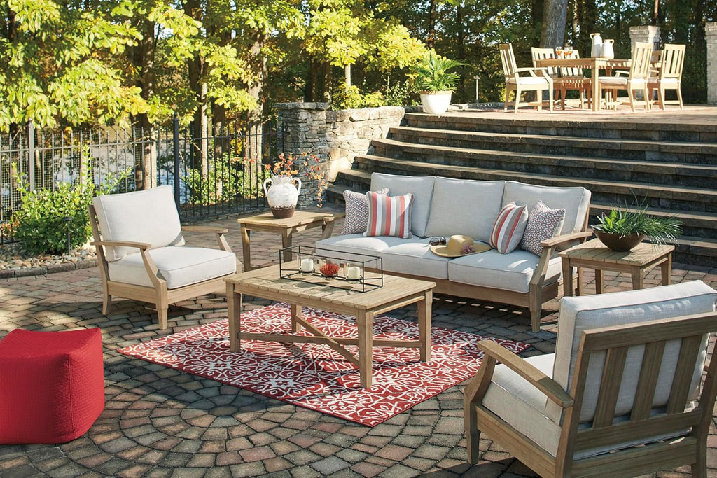 Signature Design by Ashley Clare View Coastal Outdoor Patio Eucalyptus Sofa with Cushions, Beige - image 41