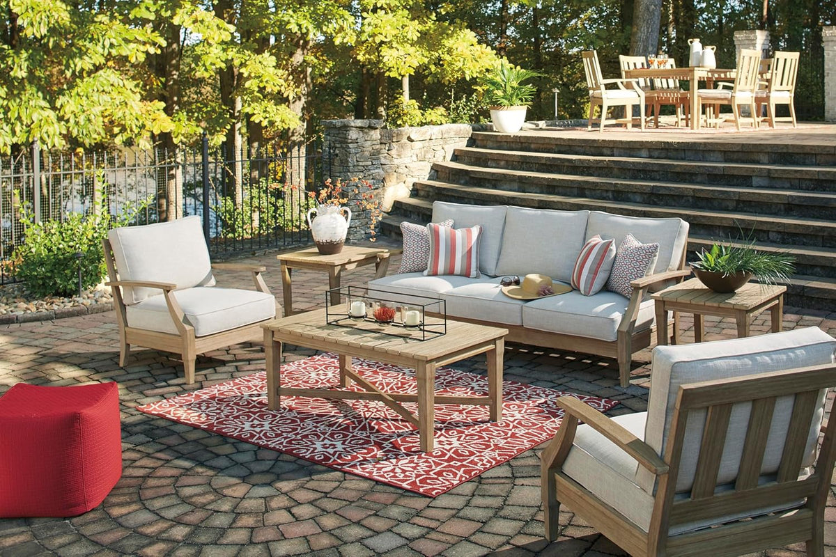 Signature Design by Ashley Clare View Coastal Outdoor Patio Eucalyptus Sofa with Cushions, Beige - image 41