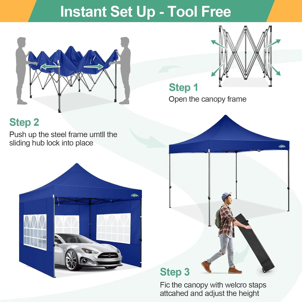 COBIZI 10x20 Heavy Duty Pop up Canopy Tent with 6 sidewalls Easy Up Commercial Outdoor Canopy Wedding Party Tents for Parties All Season Wind & Waterproof Gazebo with Roller Bag,Black(Frame Thickened) - image 142