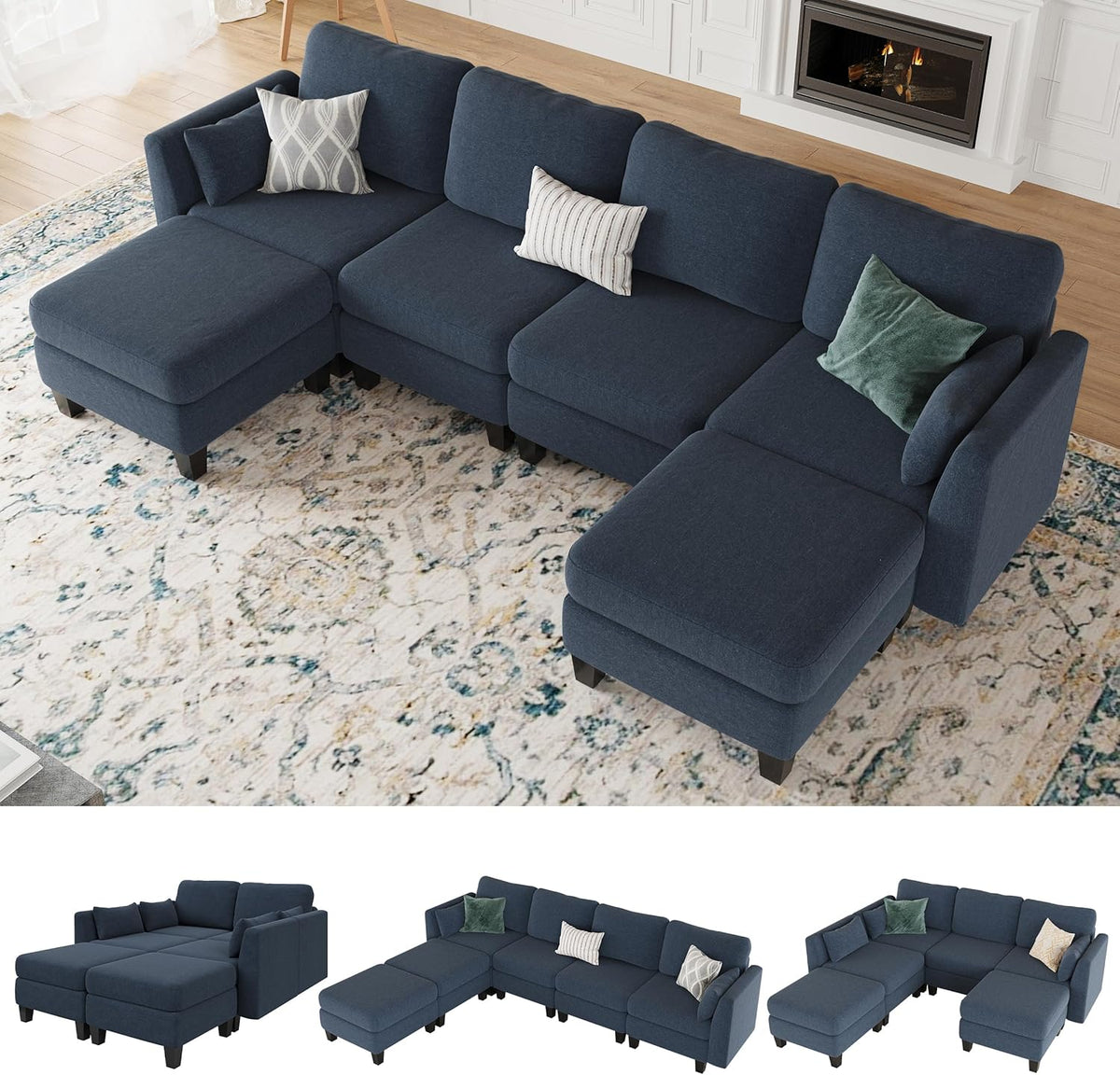 Modular Sectional Sofa, Convertible U Shaped Sofa Couch with High Density Memory Foam, 6 Seat Comfy Modular Sofa Couch for Living Room, Modern U Shaped Sectional Sofa, Dimgrey - image 3