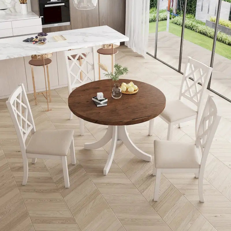 5-Piece Upholstered Chair Round Dining Table Set - image 11