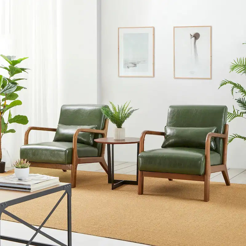 Glitzhome Set of 2 Mid-Century Modern PU Leather Accent Chairs - 30.75H with Cushions (25.75W x 33.75D) - image 20