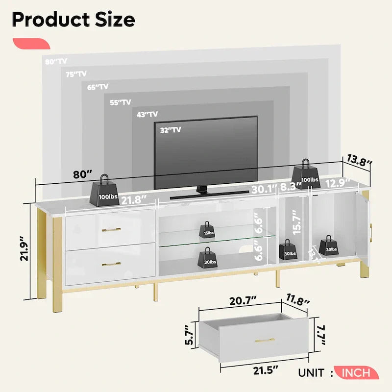 Contemporary 80-Inch TV Stand for 75/80/85 Inch TVs with 2 Drawers - image 3