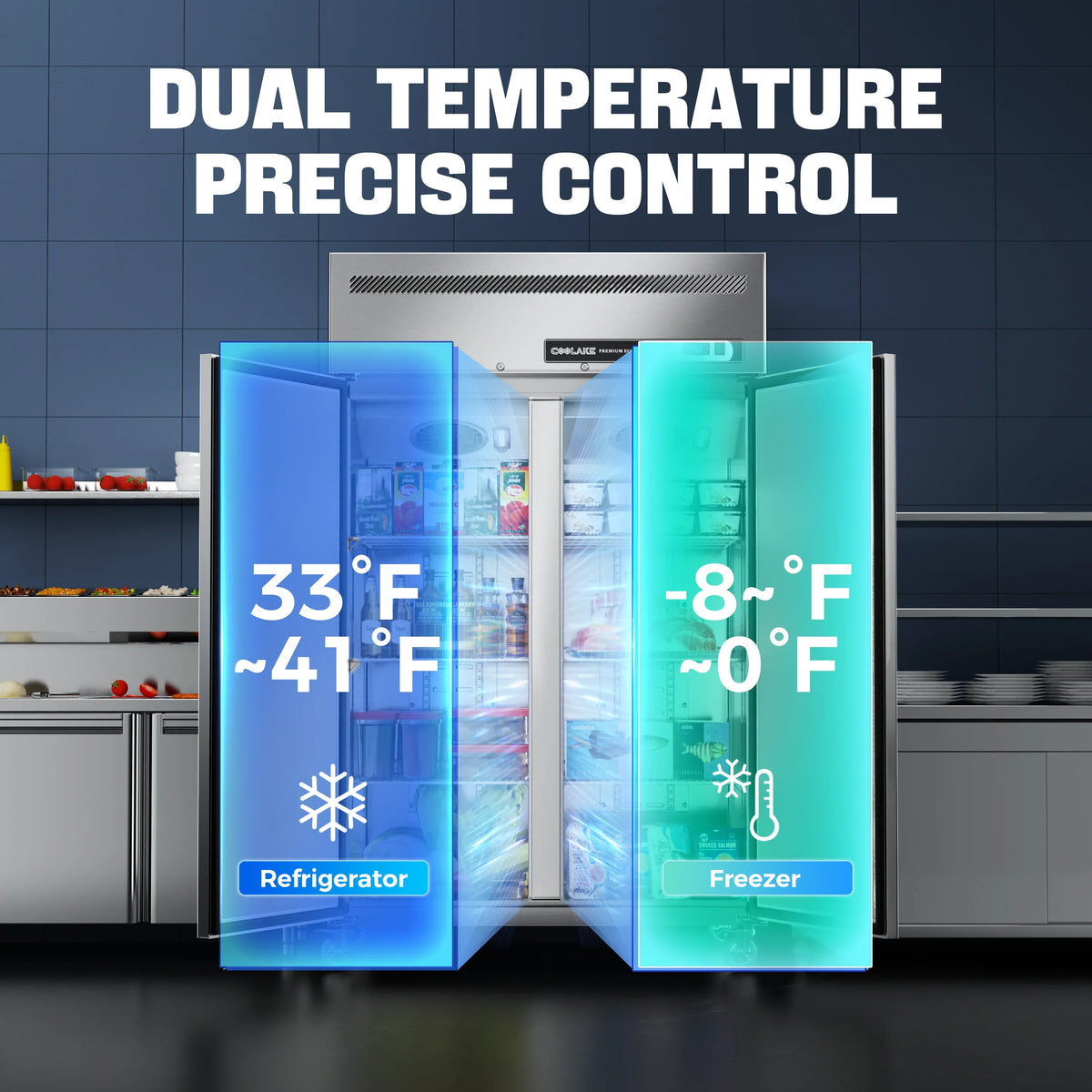 Coolake Commercial Refrigerator and Freezer Combo, 48" W Dual Temperature Zones, 36 Cu.ft 2 Door - image 3