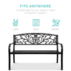 Best Choice Products Outdoor Steel Bench Garden Patio Porch Furniture W/ Floral Design Backrest - Black - image 2