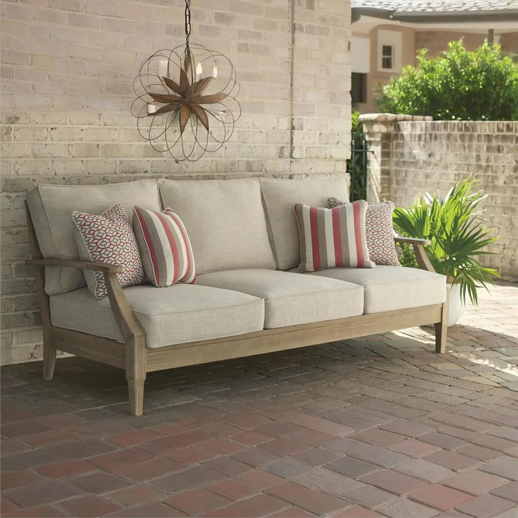 Signature Design by Ashley Clare View Coastal Outdoor Patio Eucalyptus Sofa with Cushions, Beige - image 17