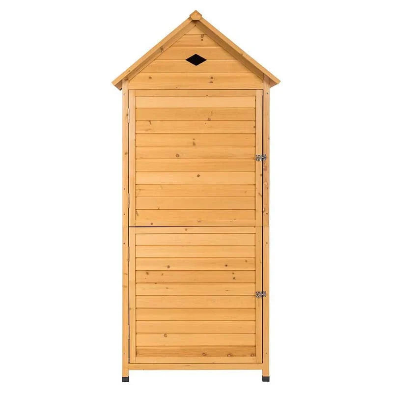 63" Wood Outdoor Storage Shed Lockable Garden Tools Storage Cabinet with 5 Shelves, Galvanized Sheet Roof - image 6