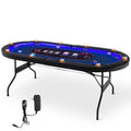 Costway Foldable, USB Ports, LED Lights 10 Player Poker Table, Blue/Black - image 1