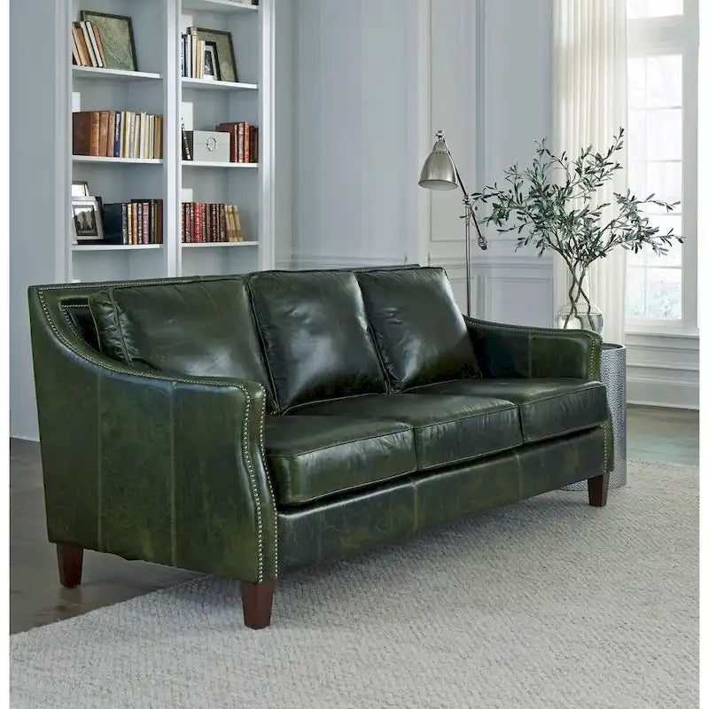 Vintage Essex Distressed Green Top Grain Leather Sofa - image 1